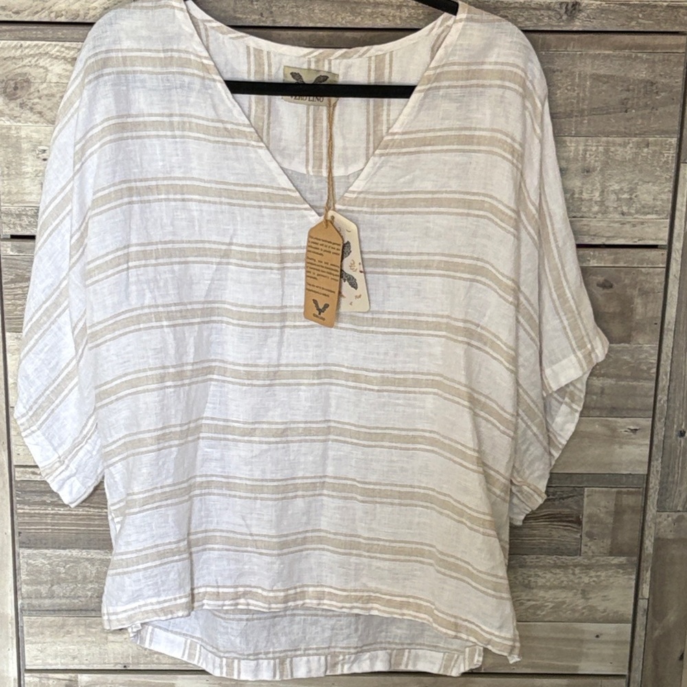 Casual Beige Striped Women's Blouse